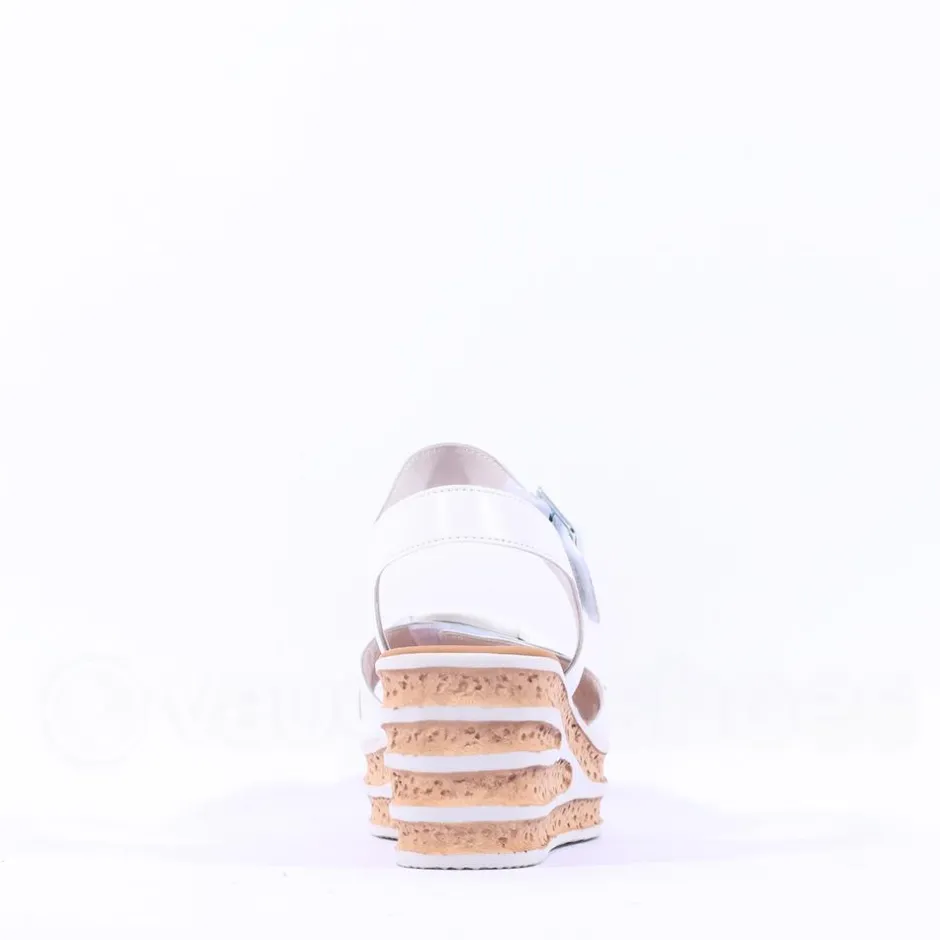 Women Gabor Teman Square Buckle Layered Sandal - White Leather