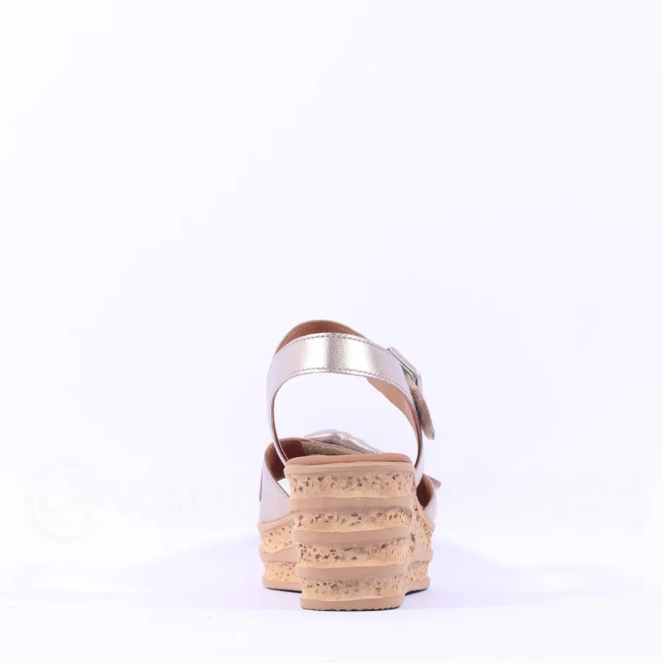Women Gabor Teman Square Buckle Layered Sandal - Metallic Leather