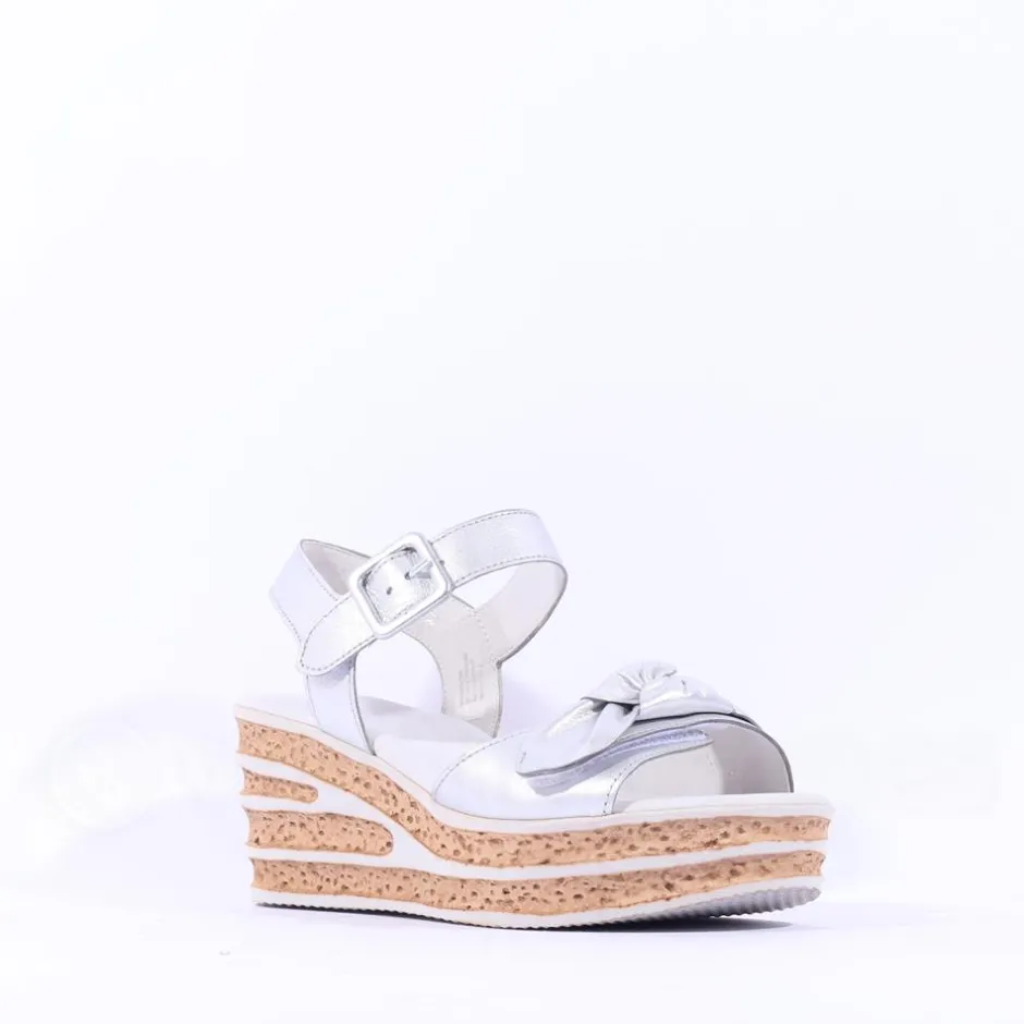 Women Gabor Teman Square Buckle Layered Sandal - Silver Leather