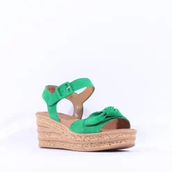 Women Gabor Teman Square Buckle Layered Sandal - Green Suede