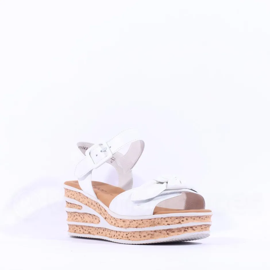 Women Gabor Teman Square Buckle Layered Sandal - White Leather