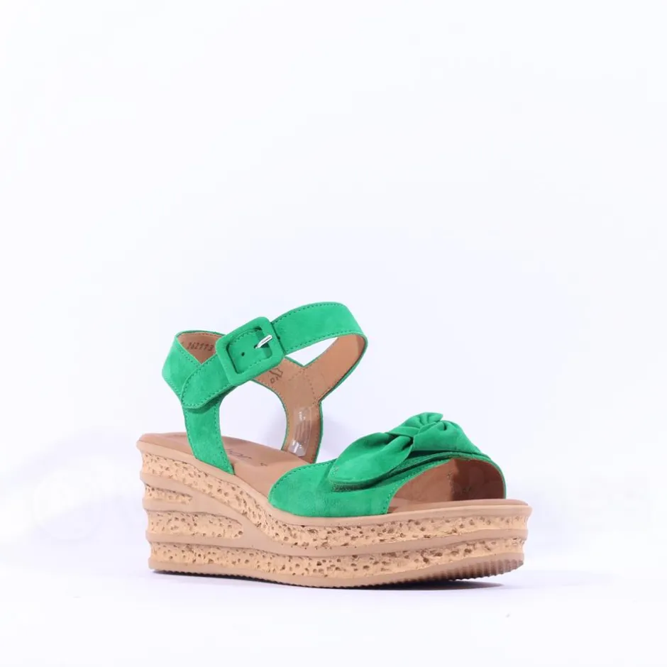 Women Gabor Teman Square Buckle Layered Sandal - Green Suede