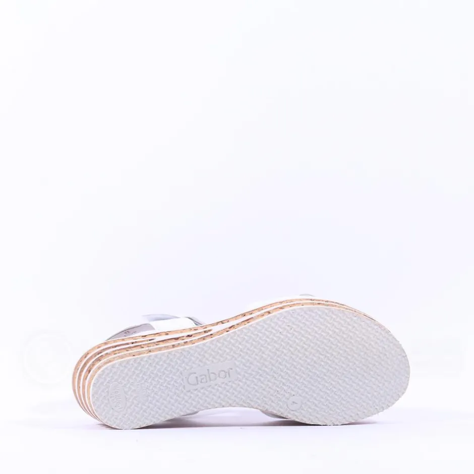 Women Gabor Teman Square Buckle Layered Sandal - White Leather