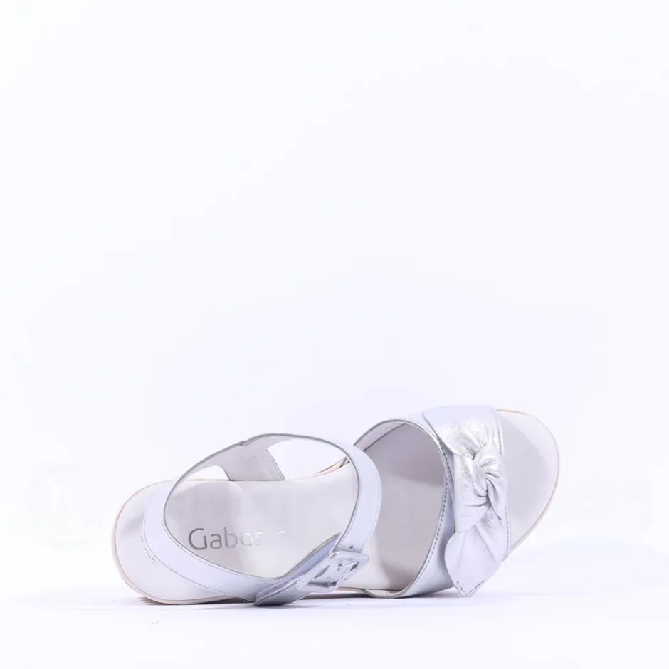 Women Gabor Teman Square Buckle Layered Sandal - Silver Leather