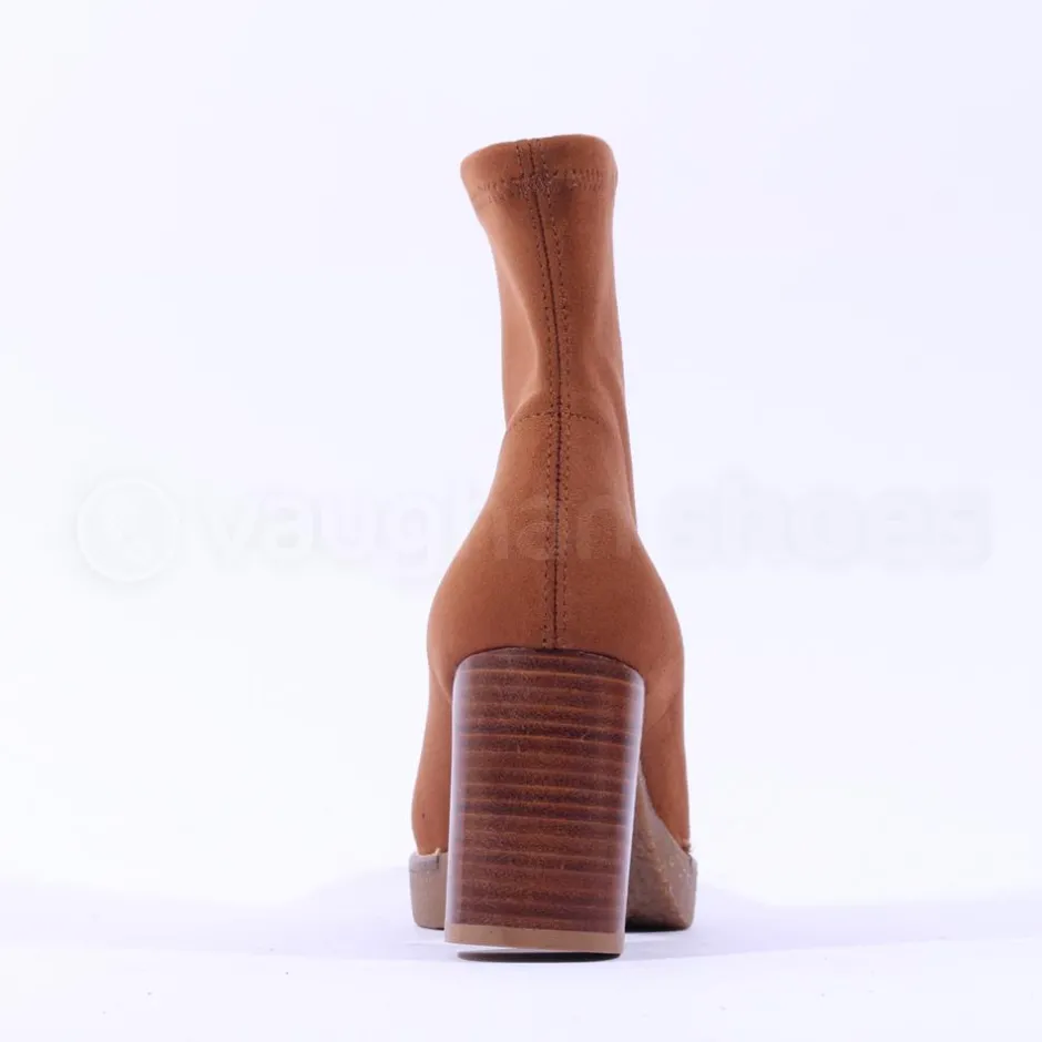 Women Miss Elastic Timber Block Heel Sock Boot - Tan Suede