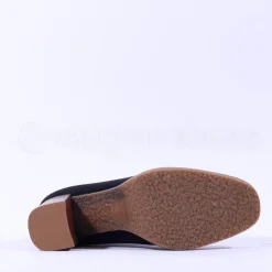 Women Miss Elastic Timber Block Heel Sock Boot - Black Suede