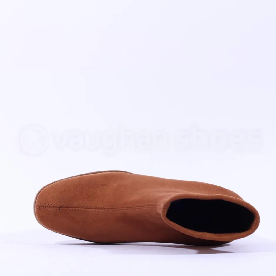 Women Miss Elastic Timber Block Heel Sock Boot - Tan Suede