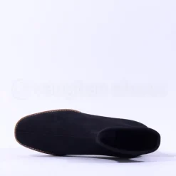 Women Miss Elastic Timber Block Heel Sock Boot - Black Suede