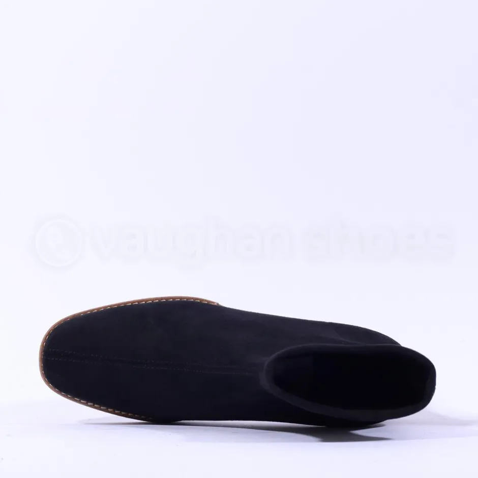 Women Miss Elastic Timber Block Heel Sock Boot - Black Suede