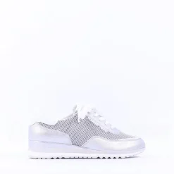 Women Marco Tozzi Torsa Bungee Lace Trainer - White Silver