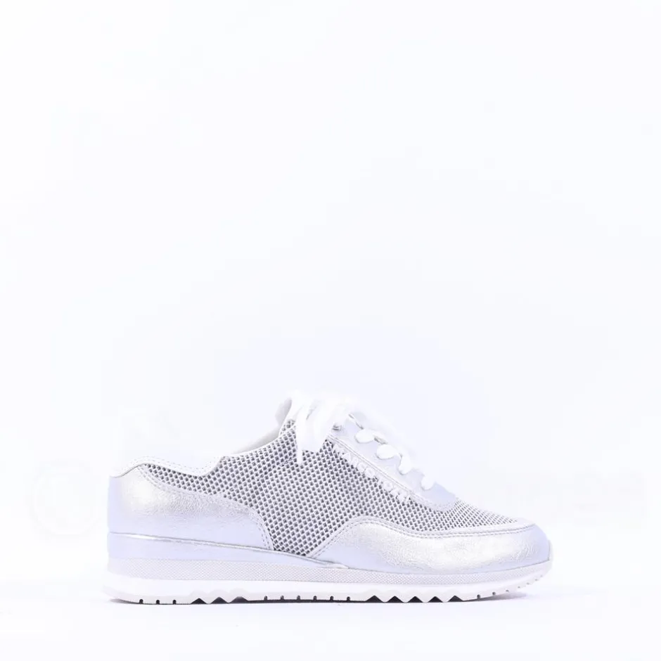 Women Marco Tozzi Torsa Bungee Lace Trainer - White Silver