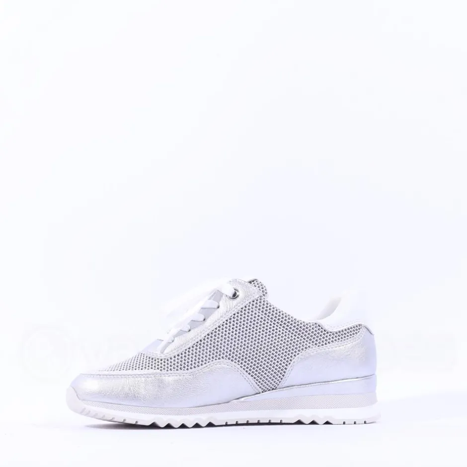 Women Marco Tozzi Torsa Bungee Lace Trainer - White Silver