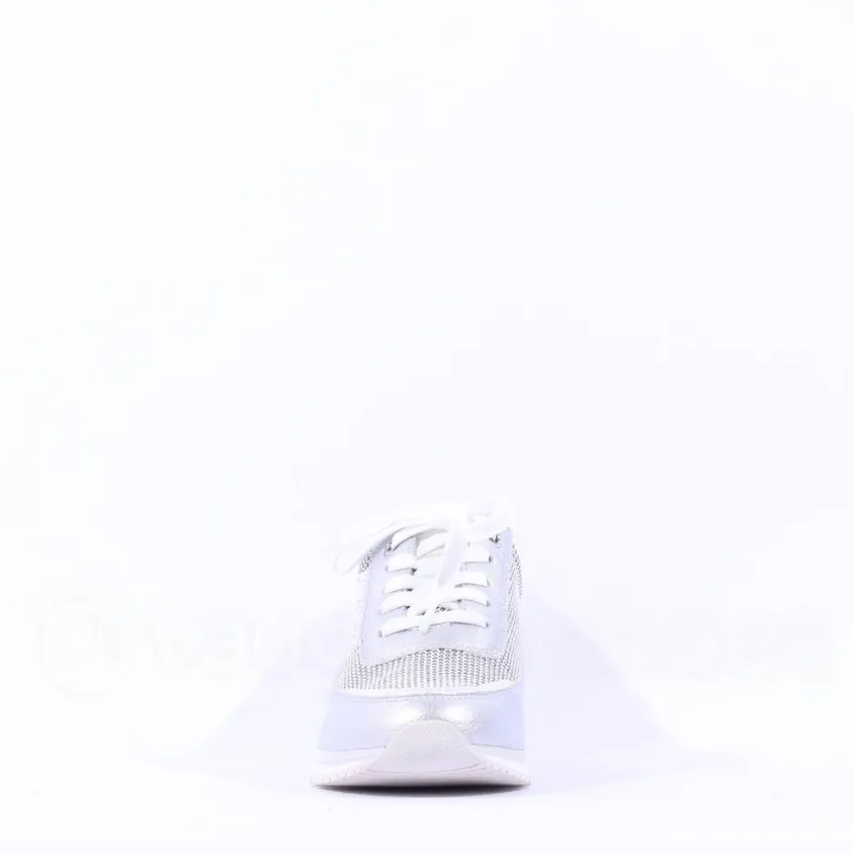 Women Marco Tozzi Torsa Bungee Lace Trainer - White Silver