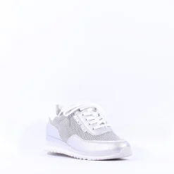 Women Marco Tozzi Torsa Bungee Lace Trainer - White Silver