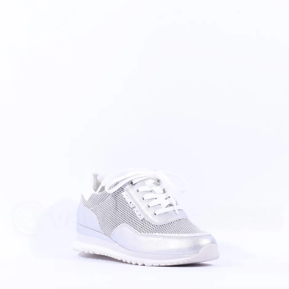Women Marco Tozzi Torsa Bungee Lace Trainer - White Silver