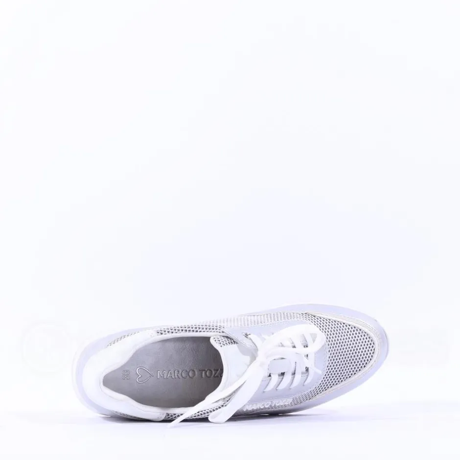 Women Marco Tozzi Torsa Bungee Lace Trainer - White Silver