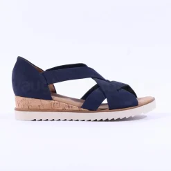 Women Gabor Truth Cross Low Wedge Sandal - Navy Suede