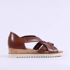 Women Gabor Truth Cross Low Wedge Sandal - Tan Leather