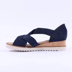 Women Gabor Truth Cross Low Wedge Sandal - Navy Suede