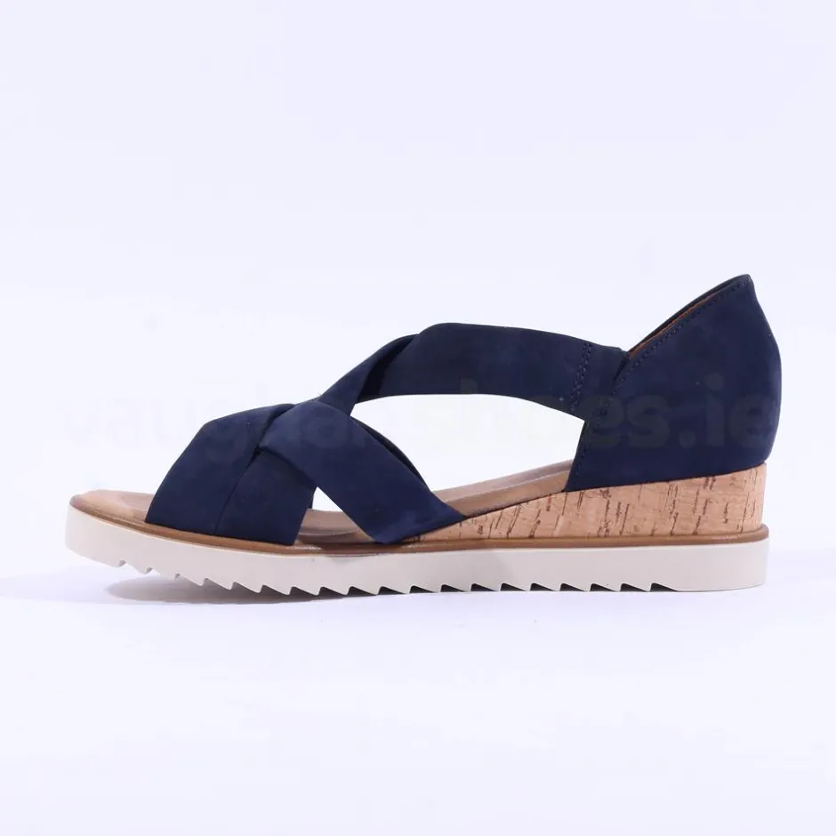 Women Gabor Truth Cross Low Wedge Sandal - Navy Suede