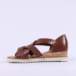 Women Gabor Truth Cross Low Wedge Sandal - Tan Leather