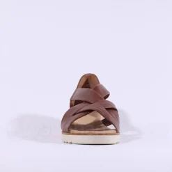 Women Gabor Truth Cross Low Wedge Sandal - Tan Leather