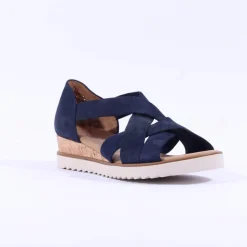 Women Gabor Truth Cross Low Wedge Sandal - Navy Suede