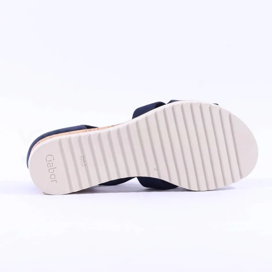 Women Gabor Truth Cross Low Wedge Sandal - Navy Suede