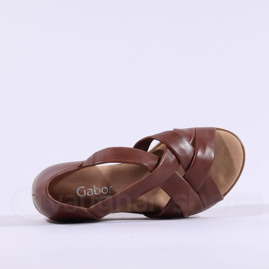Women Gabor Truth Cross Low Wedge Sandal - Tan Leather