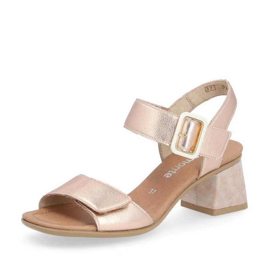 Women Remonte Twin Velcro Block Heel Sandal - Pink Metallic