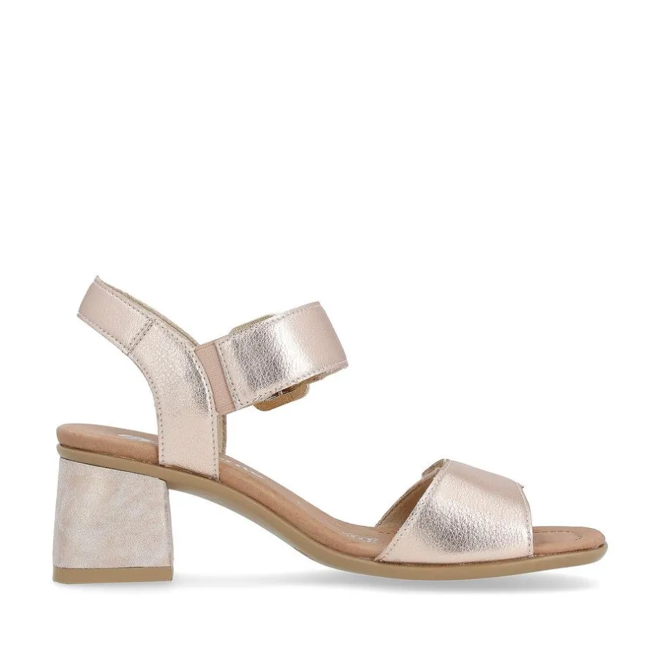 Women Remonte Twin Velcro Block Heel Sandal - Pink Metallic
