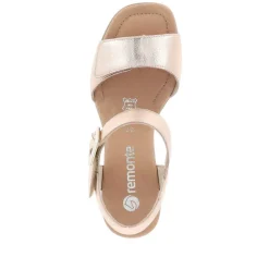 Women Remonte Twin Velcro Block Heel Sandal - Pink Metallic