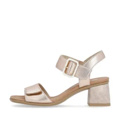 Women Remonte Twin Velcro Block Heel Sandal - Pink Metallic