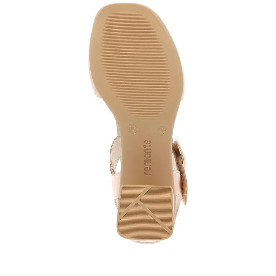 Women Remonte Twin Velcro Block Heel Sandal - Pink Metallic