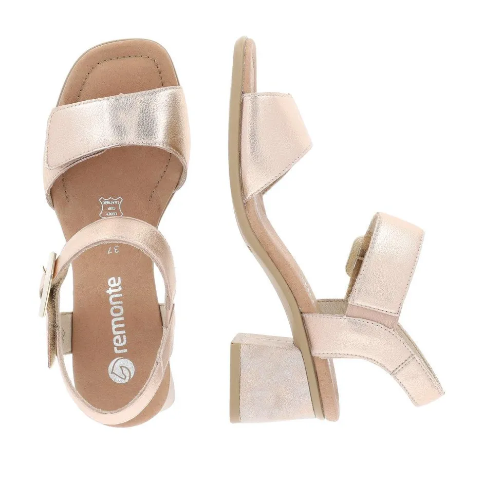 Women Remonte Twin Velcro Block Heel Sandal - Pink Metallic