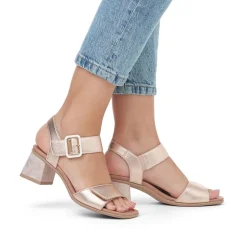 Women Remonte Twin Velcro Block Heel Sandal - Pink Metallic