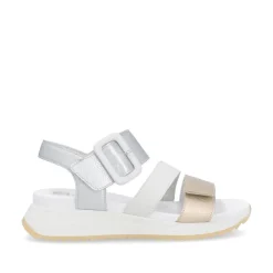 Women Rieker Twin Velcro Strap Sandal - Gold Silver