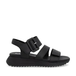 Women Rieker Twin Velcro Strap Sandal - Black Leather