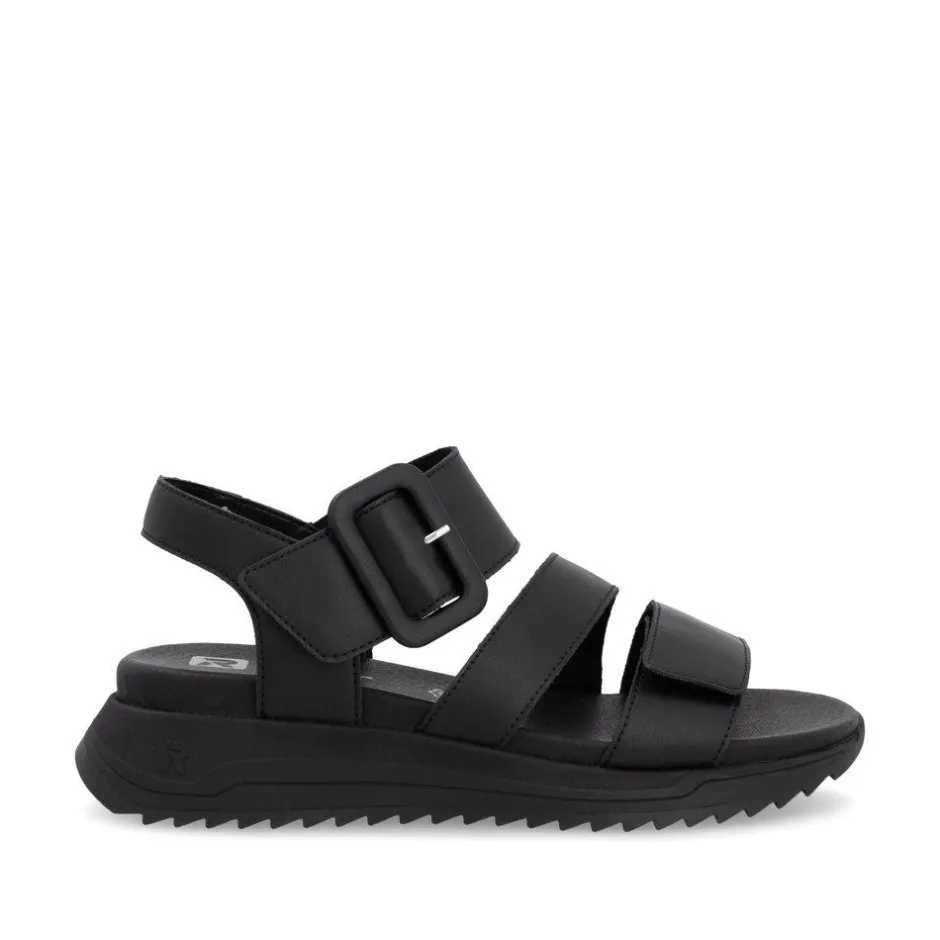 Women Rieker Twin Velcro Strap Sandal - Black Leather