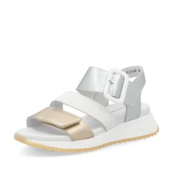 Women Rieker Twin Velcro Strap Sandal - Gold Silver