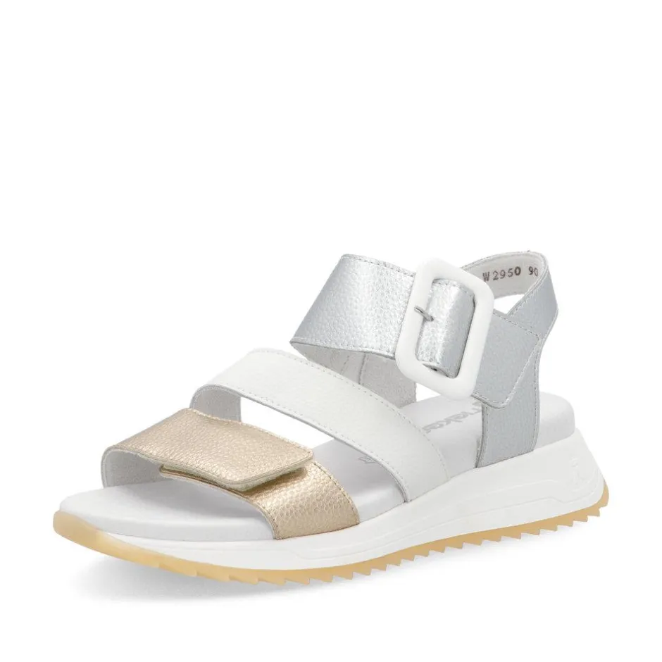 Women Rieker Twin Velcro Strap Sandal - Gold Silver