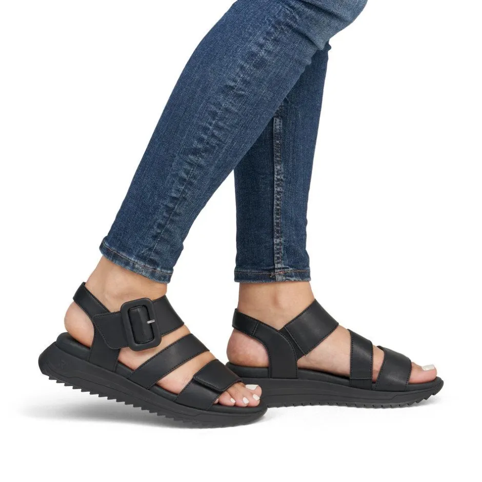 Women Rieker Twin Velcro Strap Sandal - Black Leather