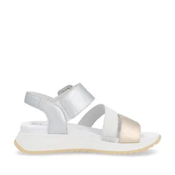 Women Rieker Twin Velcro Strap Sandal - Gold Silver