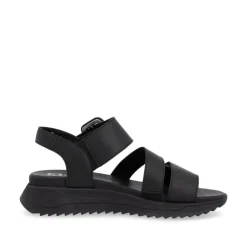 Women Rieker Twin Velcro Strap Sandal - Black Leather