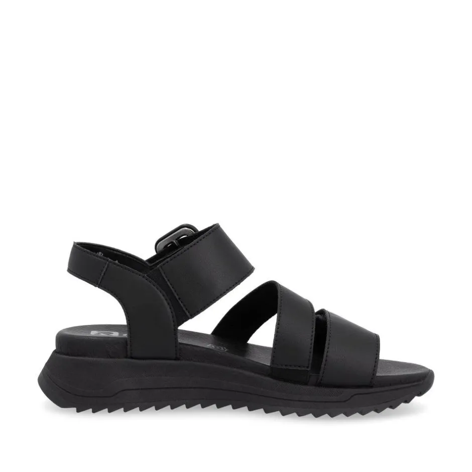 Women Rieker Twin Velcro Strap Sandal - Black Leather