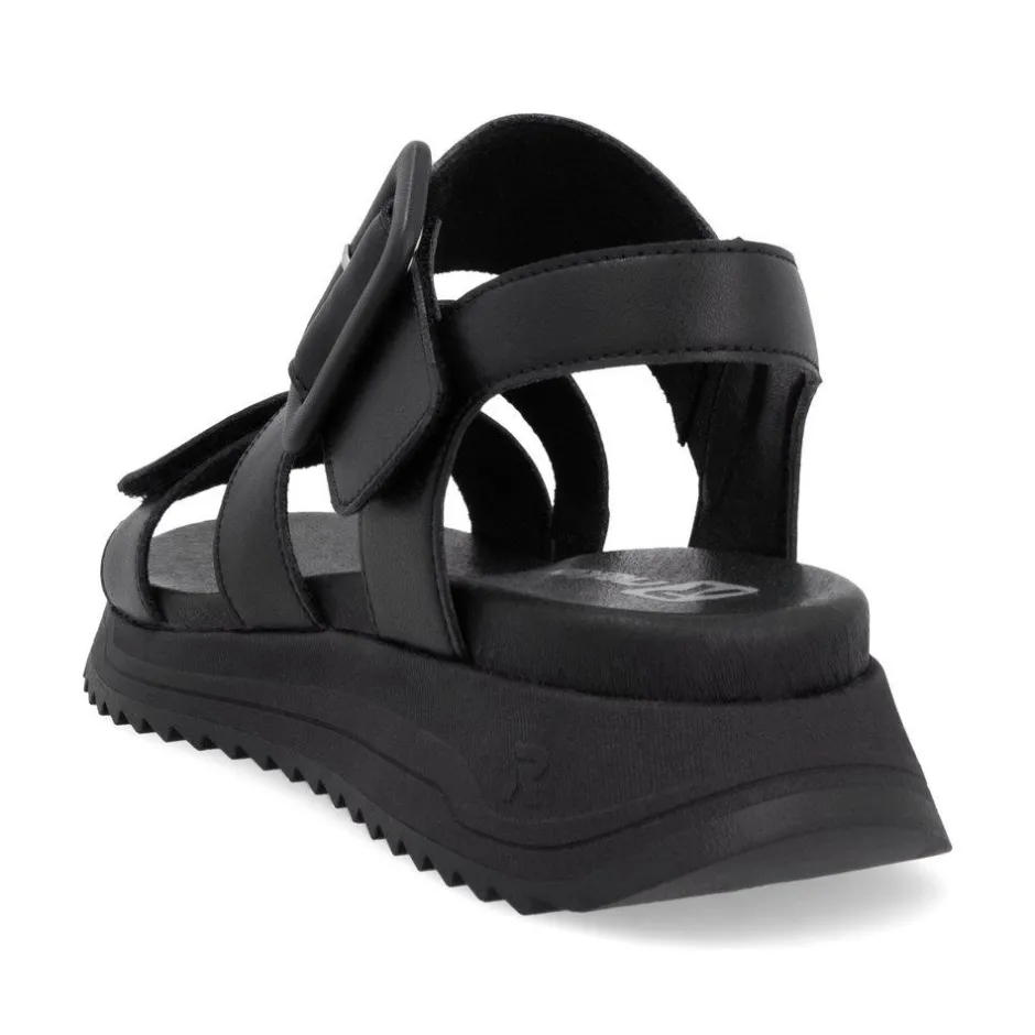 Women Rieker Twin Velcro Strap Sandal - Black Leather