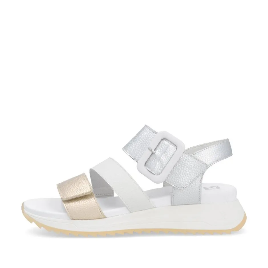 Women Rieker Twin Velcro Strap Sandal - Gold Silver
