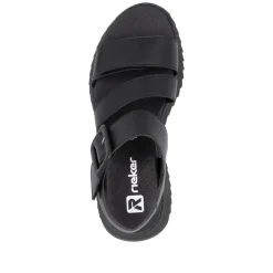 Women Rieker Twin Velcro Strap Sandal - Black Leather
