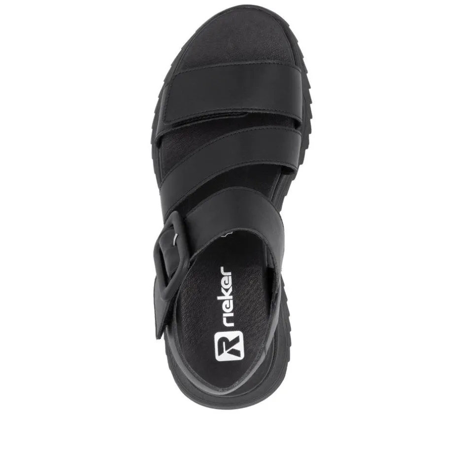 Women Rieker Twin Velcro Strap Sandal - Black Leather