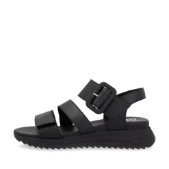 Women Rieker Twin Velcro Strap Sandal - Black Leather